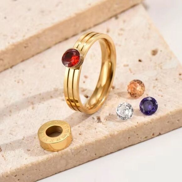 ✨🆕✨ Stunning 18K Gold Plated Over Titanium Numeral Zircon Interchangeable Ring✨ - Picture 5 of 11